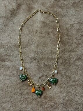 TalaveraGold Chain Necklace with Green Heart Charms by
